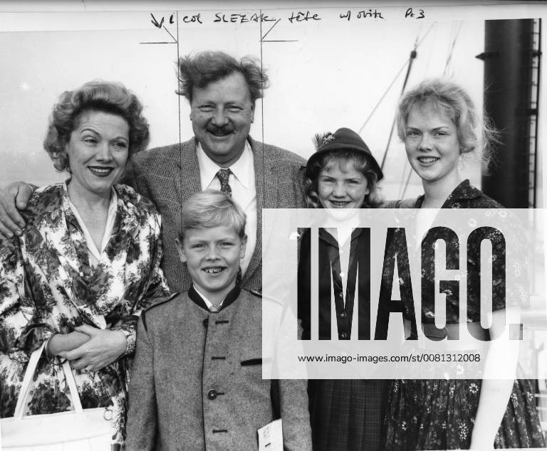 Actor Walter Slezak stands with his wife, Johanna, and their three ...