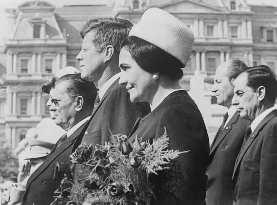 Yugoslav President Josip Broz Tito with wife Jovanka shakes hands with ...