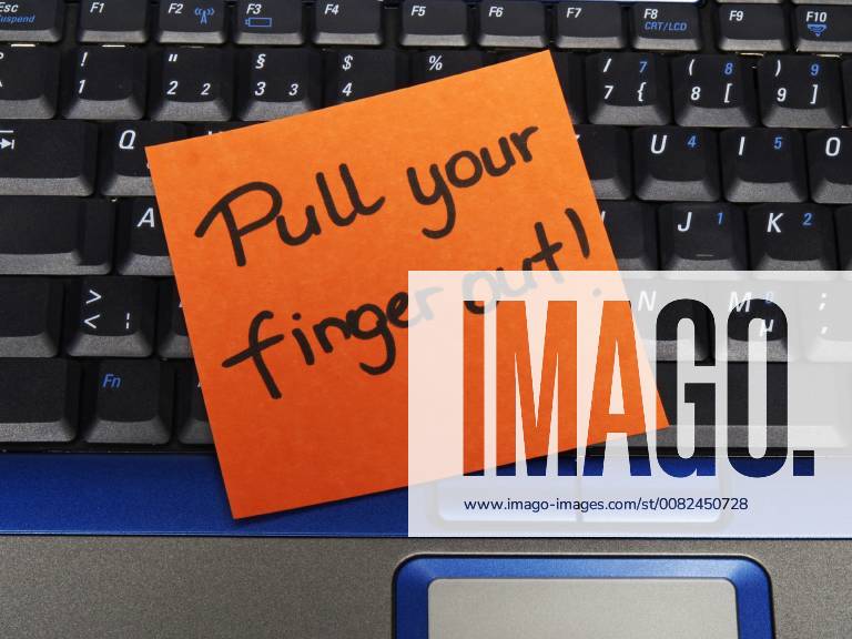 Sticky note on laptop keyboard Pull your finger out Take a break