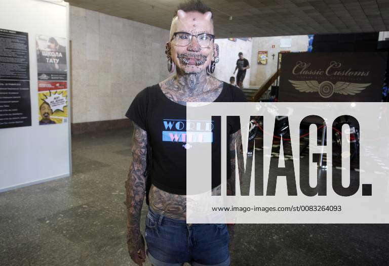May 18, 2018 Kiev, Ukraine The most pierced man in the world Rolf Buchholz with 453 piercings, a