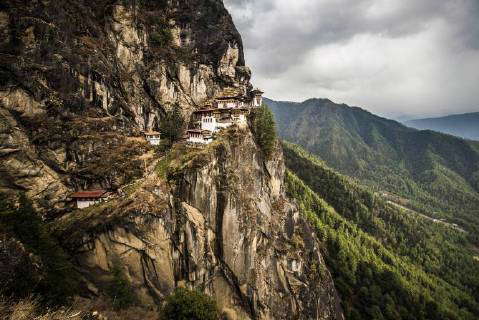 Buddhist Tigernest Monastery Taktshang on steep rock face Tiger s Nest ...