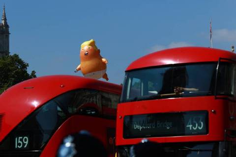 A Donald Trump baby blimp, mocking the American President, close to ...