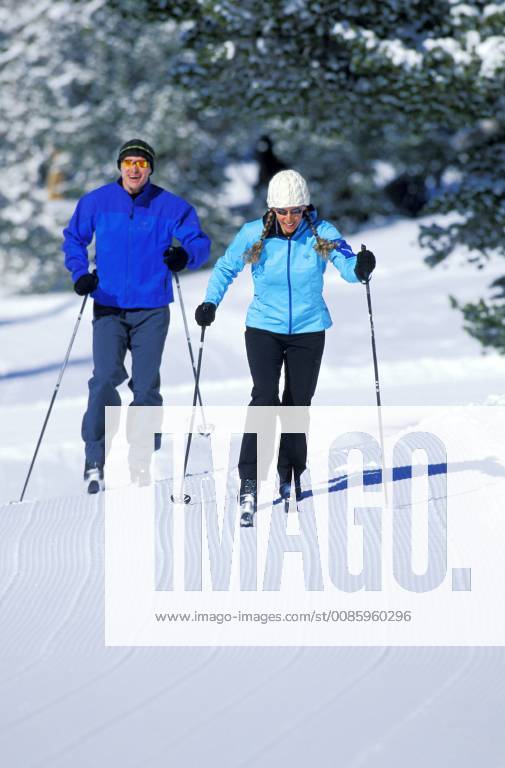 Cory Hall and Kim Miller crosscountry ski at Heavenly Mountain Resort