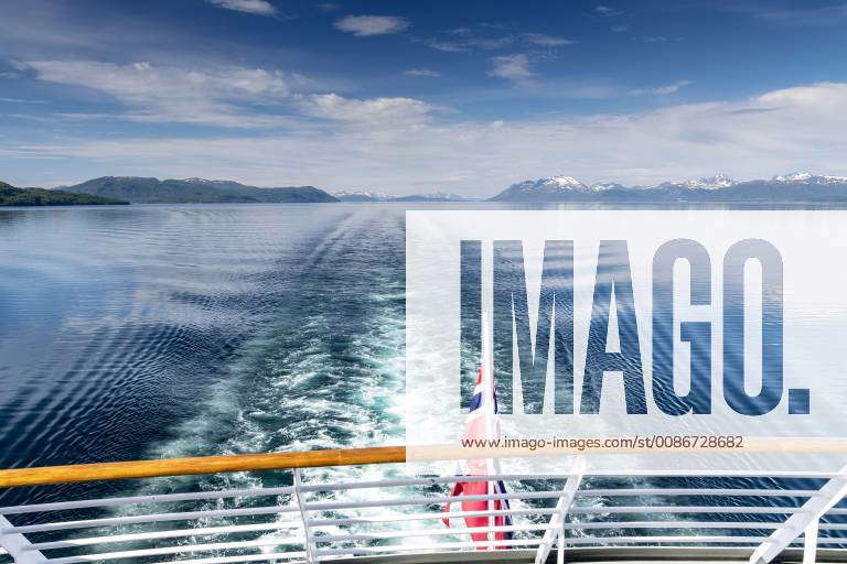 View from a ship of the Hurtigruten the MS Polarlys over the water into ...