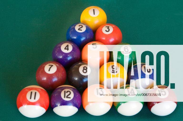 Billiardtable with fifteen balls arranged as triangle