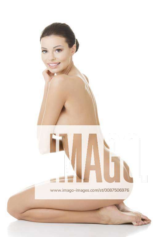 Sexy fit naked woman with healthy clean skin, isolated on white background,  model released
