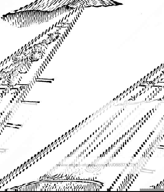 A woodblock engraving depicting an apparatus with seesaw action, used