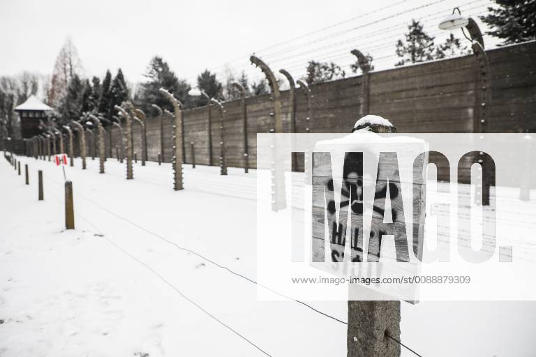 January 14, 2019 - Oswiecim, Poland - Halt! sign at the former Nazi ...