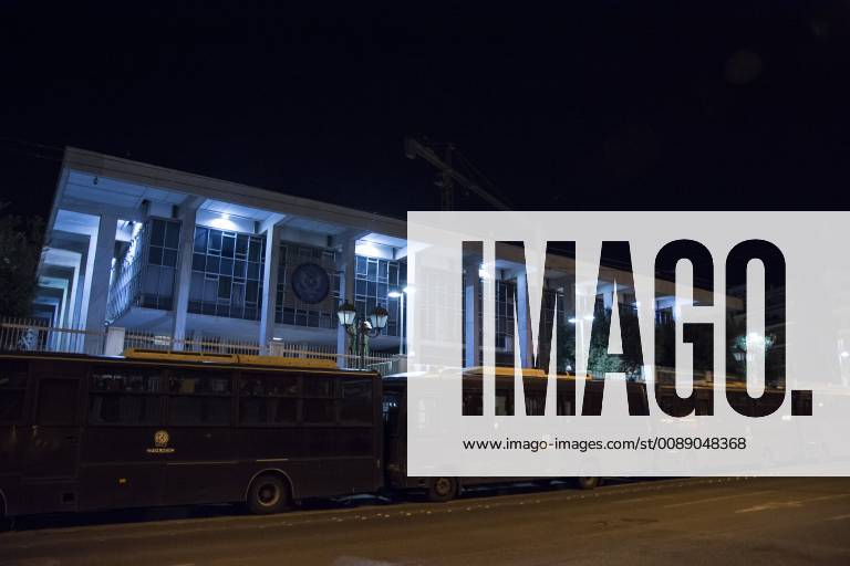 Athens, Greece - Riot police vans secure the US embassy as protesters ...
