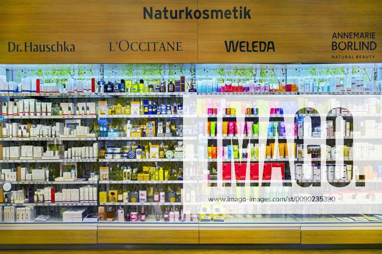Shelves with natural cosmetics in a department store Bavaria Germany Europe