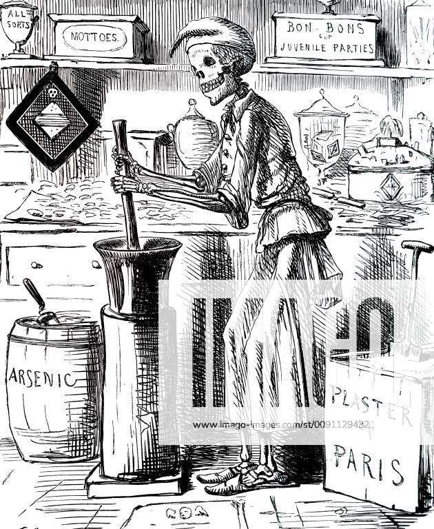 Image of Cartoon titled 'Adulteration of Food': Anchovy paste being  concocted from