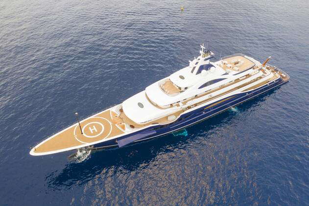 Aerial photograph 111.5 metre long motor yacht TIS, 2018 delivered by ...