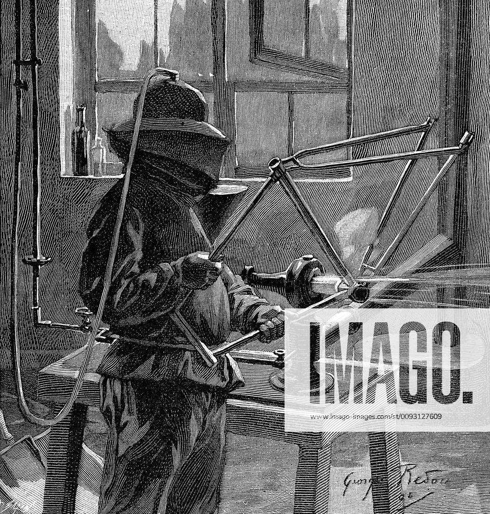 Sandblasting the joints of a bicycle frame Sandblasting the joints of a