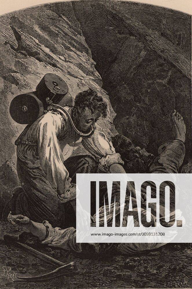 Rescuing a miner after a pit disaster, 1869 Rescuing a miner after a ...