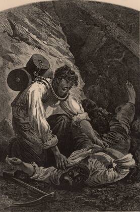 Rescuing a miner after a pit disaster, 1869 Rescuing a miner after a ...