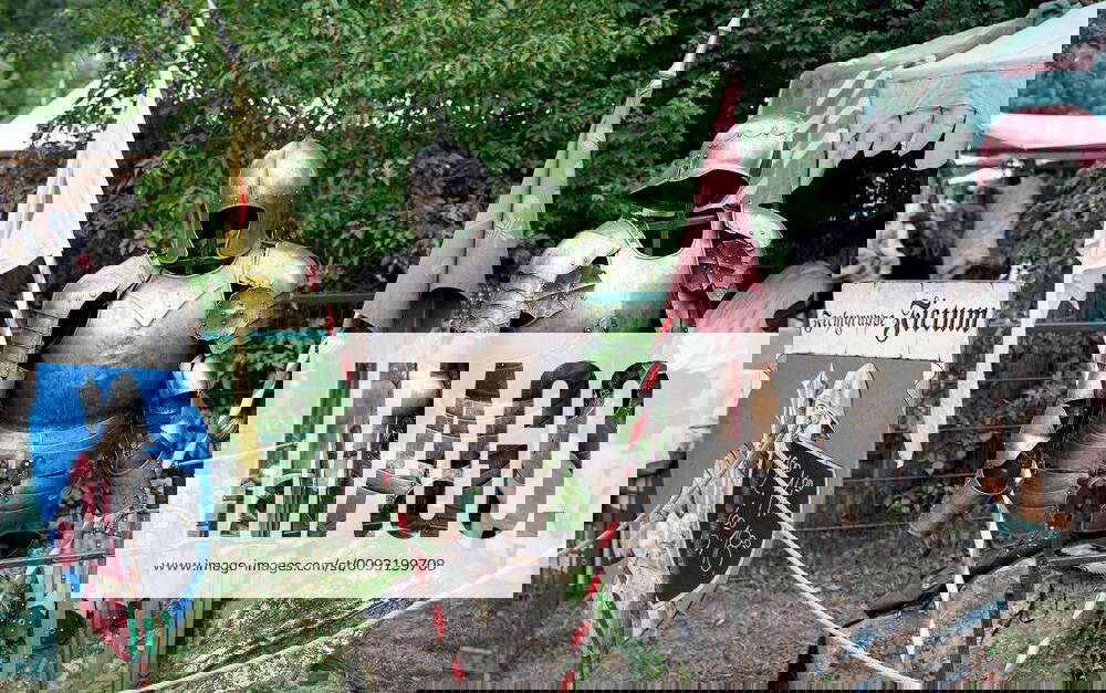 Two knights armours of the fencing group Fictum, armour with helmet and