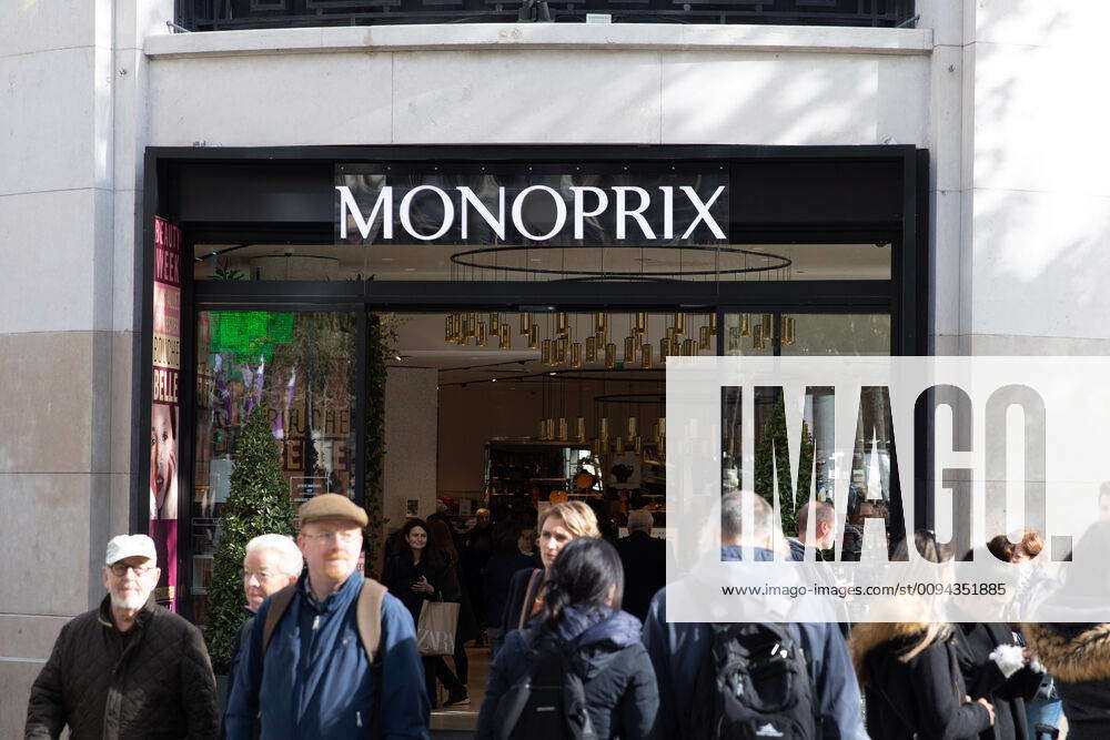 General View outside of the Monoprix store on the Champs Elysees in ...