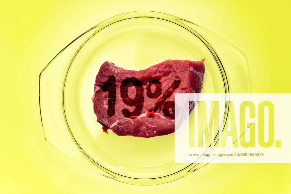 PHOTOMONTAGE, meat on a plate with lettering 19 , increase of meat