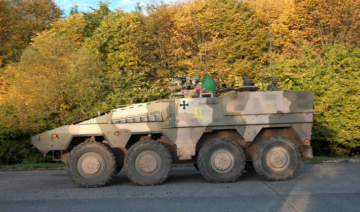 An armoured transport vehicle of the German French Brigade GTX BOXER on ...
