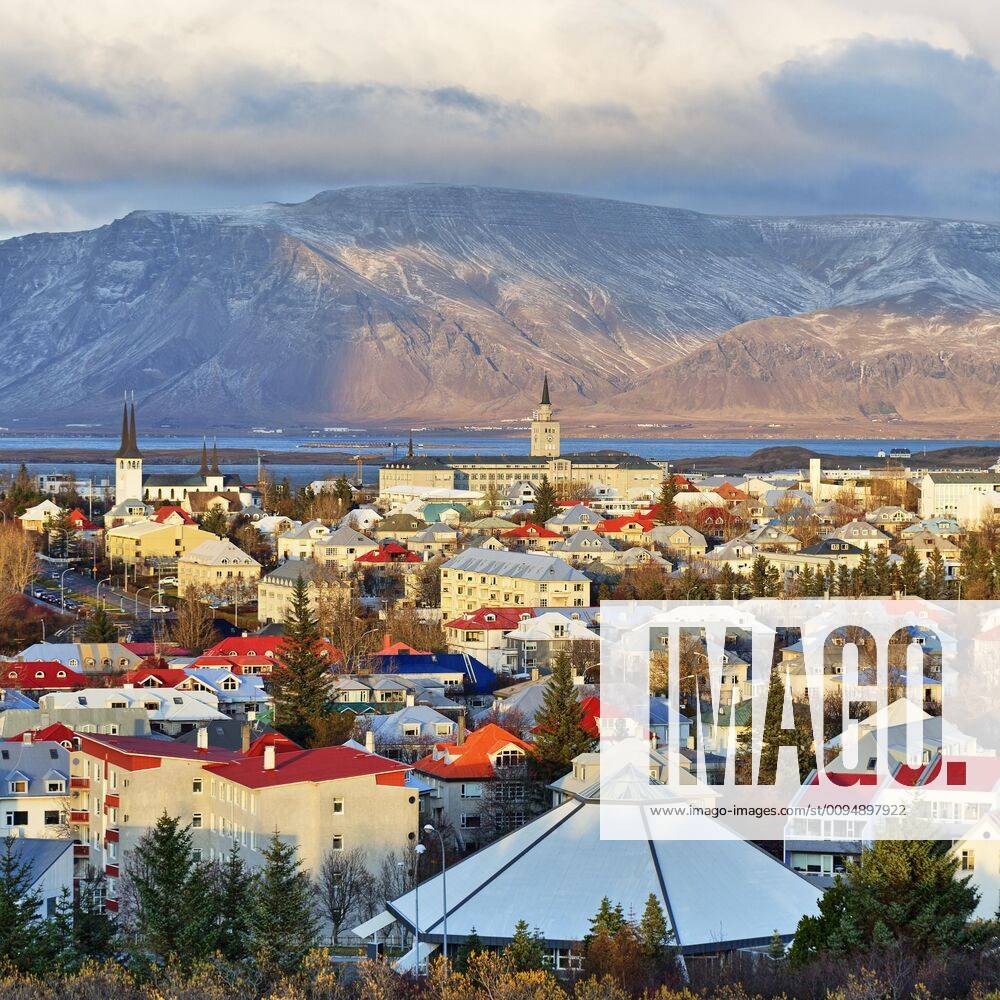 City view, Reykjavik and bay Faxaflói in the evening, Reykjavik