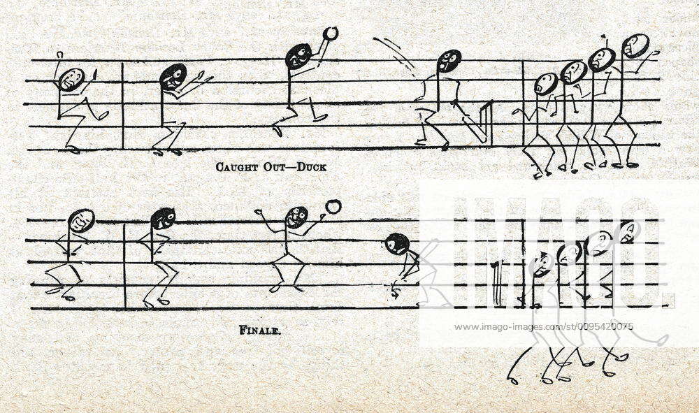 Musical score ANTHROPOMORPHE Musical carrier with anime notes, CRICKET,  English sport, 1906 Credit