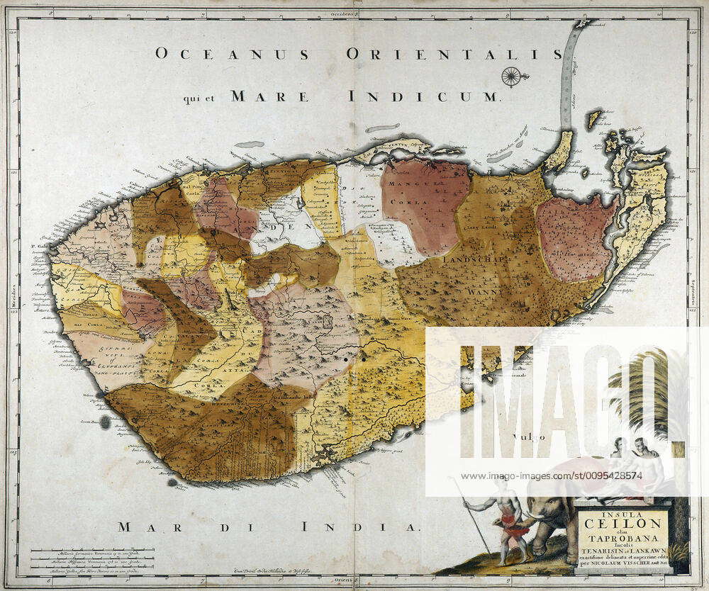 VISSCHER CARTOGRAPHY Map of the Island of Ceylon called Taprobana ...