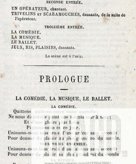 MOLIERE Work Prologue and list of characters from the play L amour ...