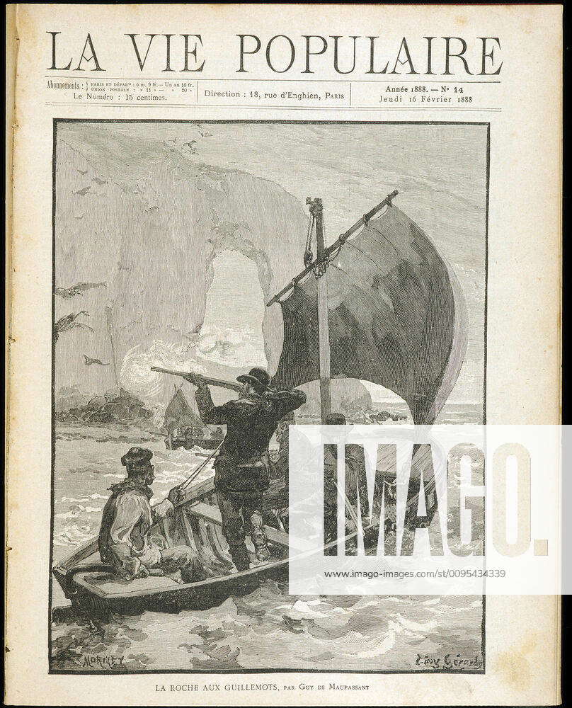 MAUPASSANT Work The rock with guillemots by Guy de MAUPASSANT 1850 1893  Hunters passing by boat