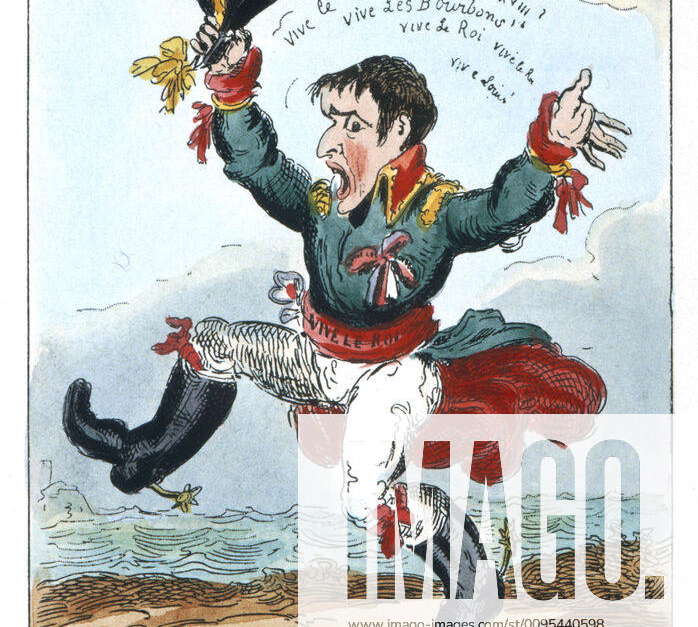 NAPOLEON 1st, Restoration Caricature Dieu sauve le roi Vive LOUIS XVIII