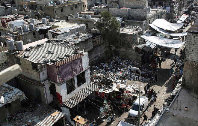 BEIRUT, LEBANON – NOVEMBER 23, 2019: An aerial view of a refugee camp ...