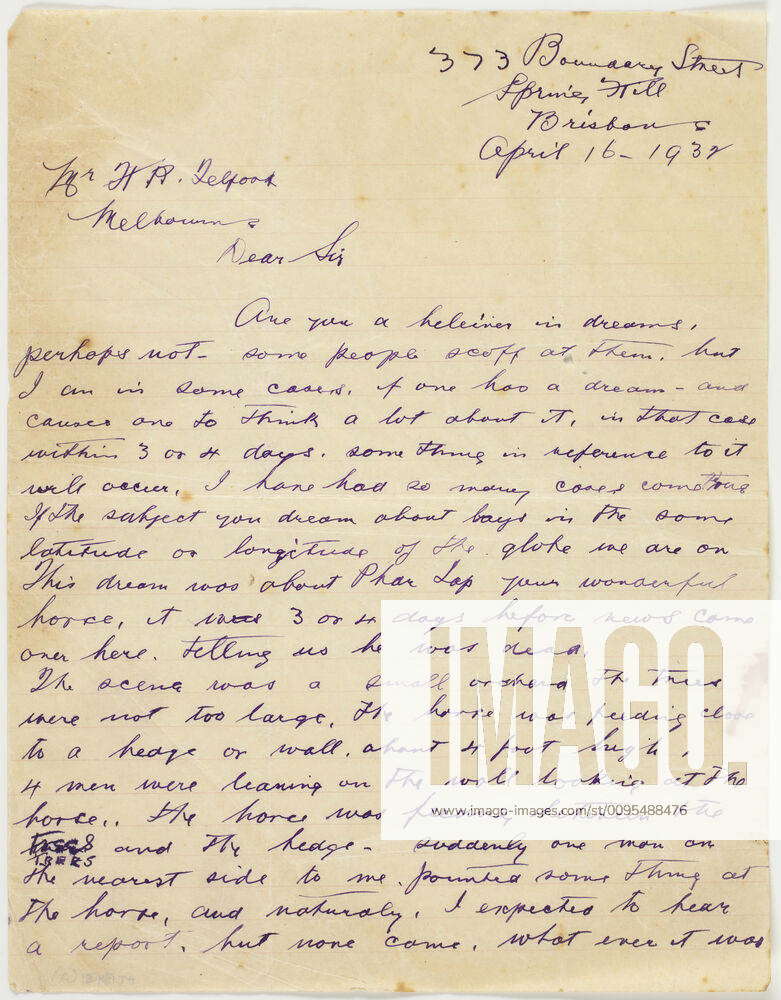 Letter - Saunders To Telford, Phar Lap S Death, 16 Apr 1932, This 