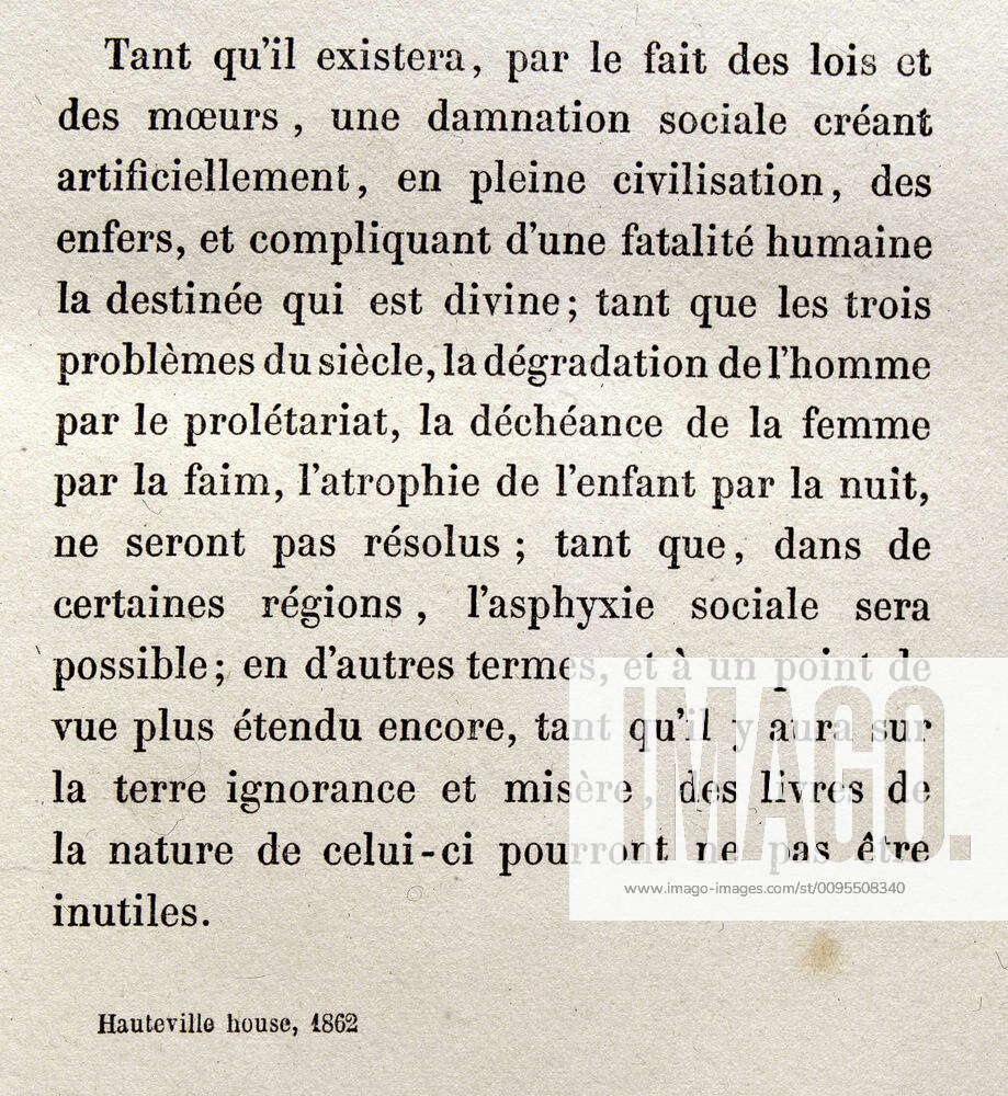 Victor HUGO WORK Foreword Les Miserables by Victor HUGO 1802 1885 in ...