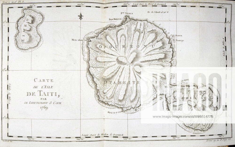 COOK Work Map of Tahiti Island by Lieutenant COOK, made in 1769 ...