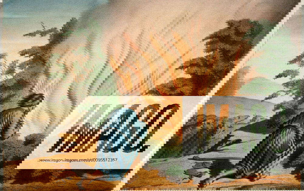 Bible MOISE devant le Buisson Ardent. Panneau d education religieuse de