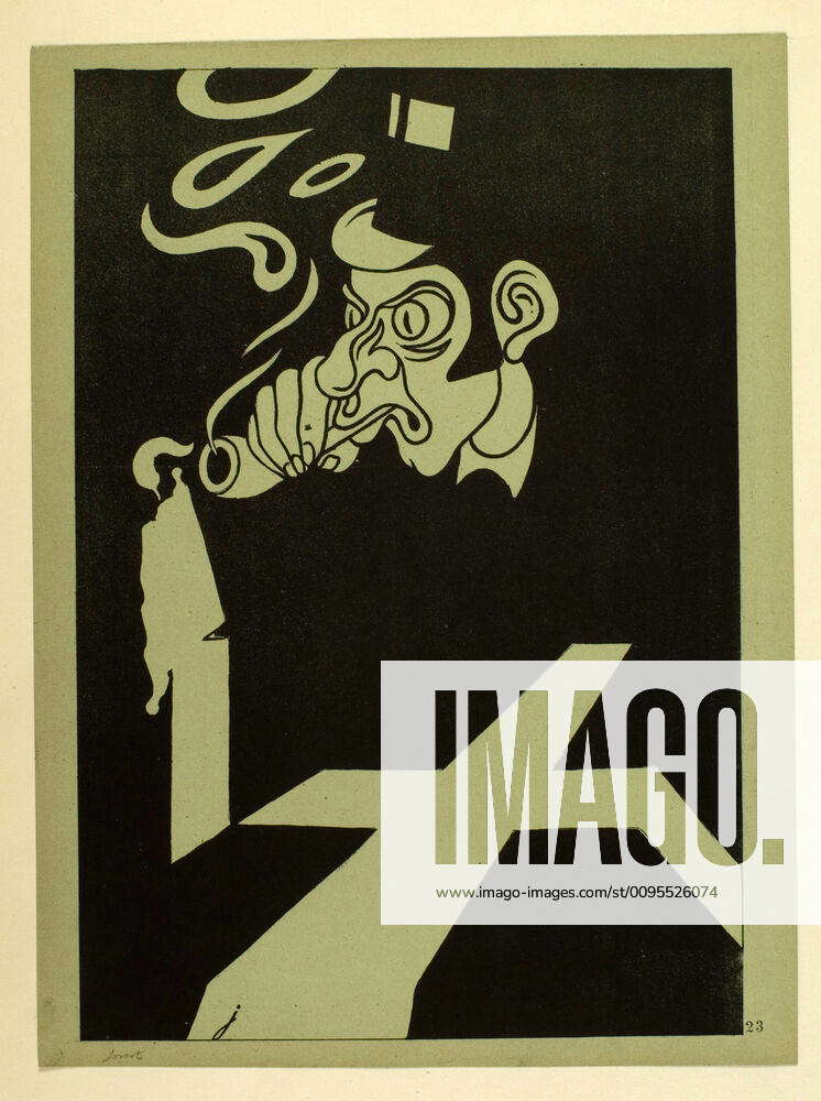 TOBACCO Man lighting his pipe with a candle Illustration by JOSSOT 1866 ...