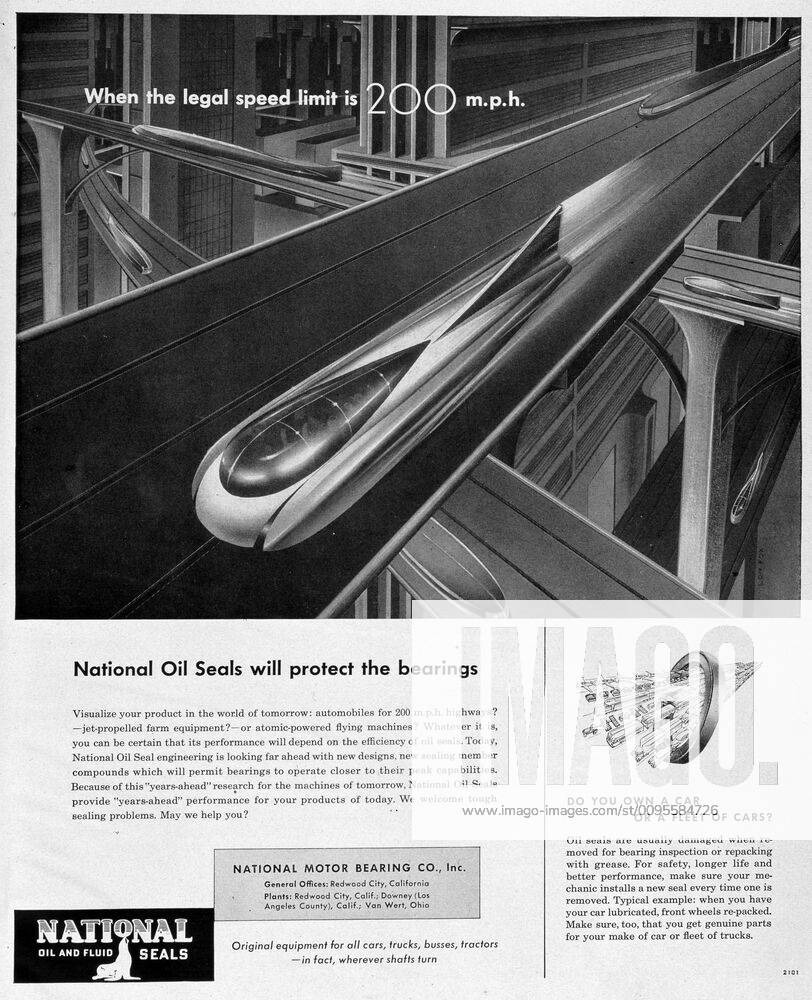 Anticipation 1951 Advertisement for a car oil showing a futuristic car ...