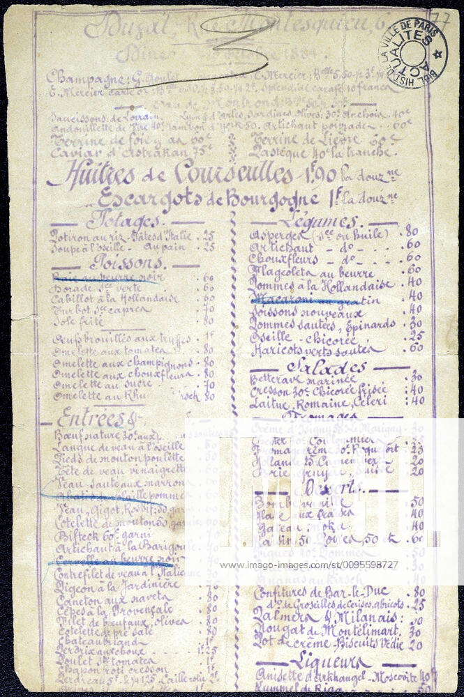 Menu de restaurant Menu pour le restaurant Bouillon Duval, 6, rue