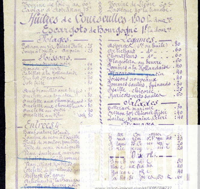 Menu de restaurant Menu pour le restaurant Bouillon Duval, 6, rue