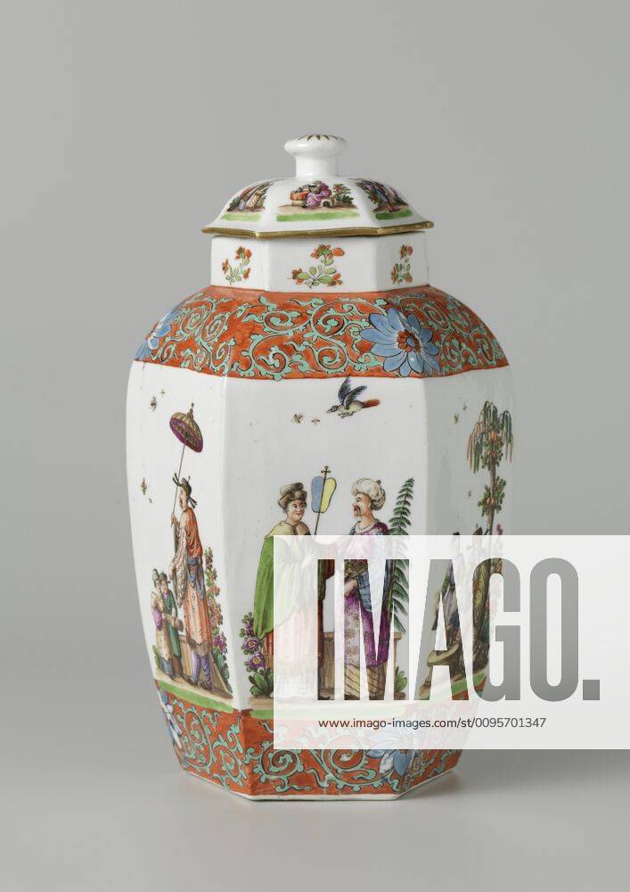 Two lidded vases Vase with lid Vase with lid, multicolored painted with chinoiseries and Turks