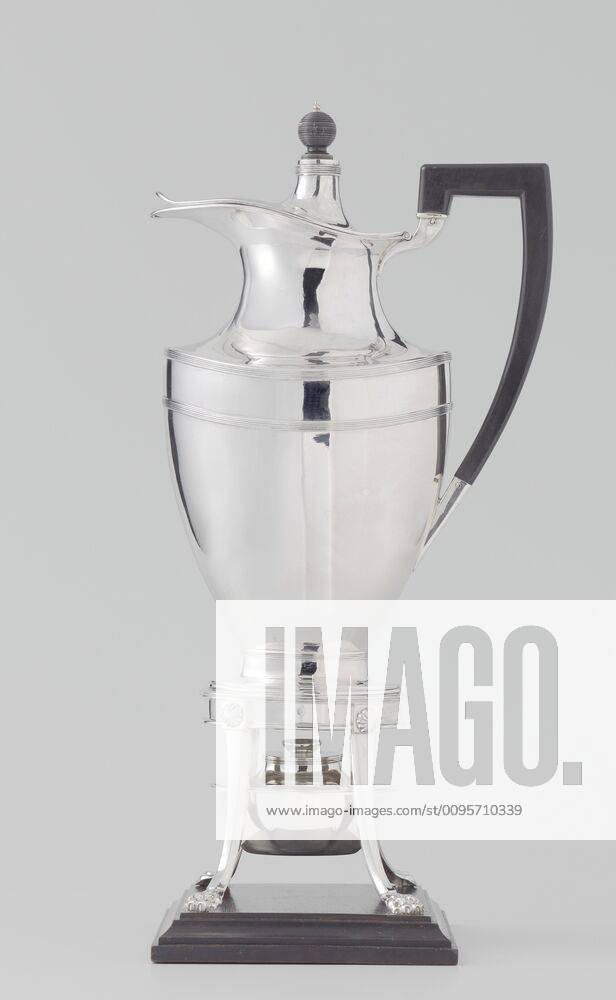 Coffee pot with stand and burner, Coffee pot on stove, decorated with