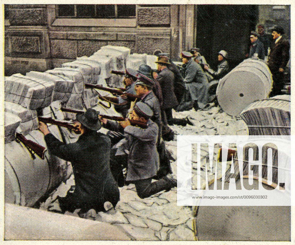 GERMANY 1919 January 1919 barricade during street fighting in Berlin ...