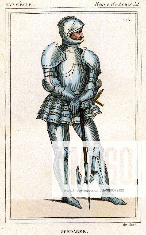 GENDAR Gendarme in armour in the 15th century Anonymous illustration of ...