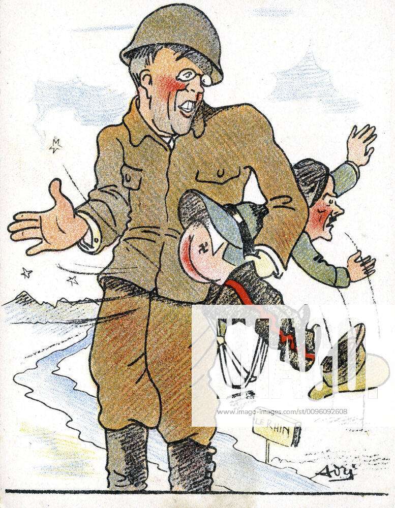 Second World War ROOSEVELT spanks HITLER Postcard circa 1945 illustrated by  Sori Credit Collection