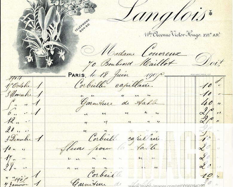 FLEURIST 1900s Natural Flowers Langlois in Paris Florists Invoice 1909 ...