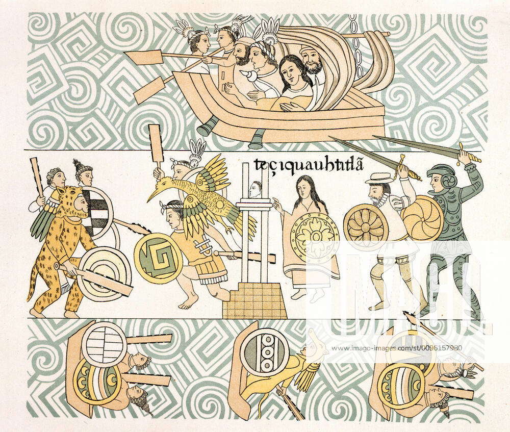 SPANISH CONQUEST The Spaniards fight the Aztecs Illustration from the ...