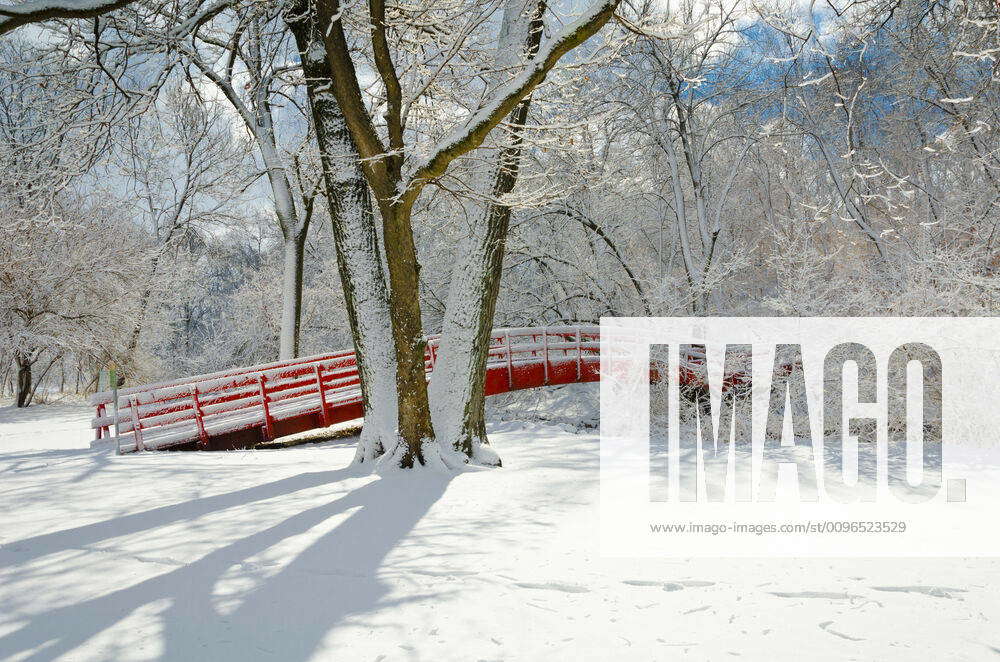 Red Bridge with new snow cover Altoona, IA, United States