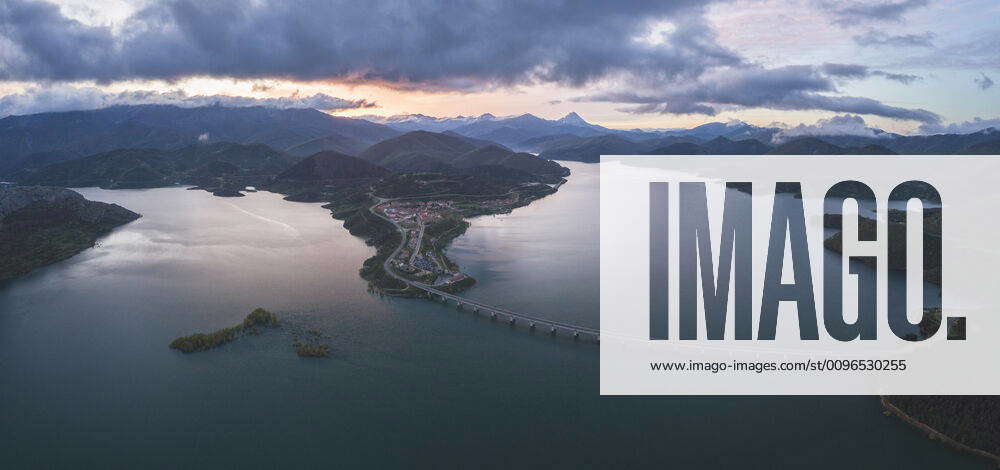 Riano town from aerial view in panoramic Riano, CL, Spain