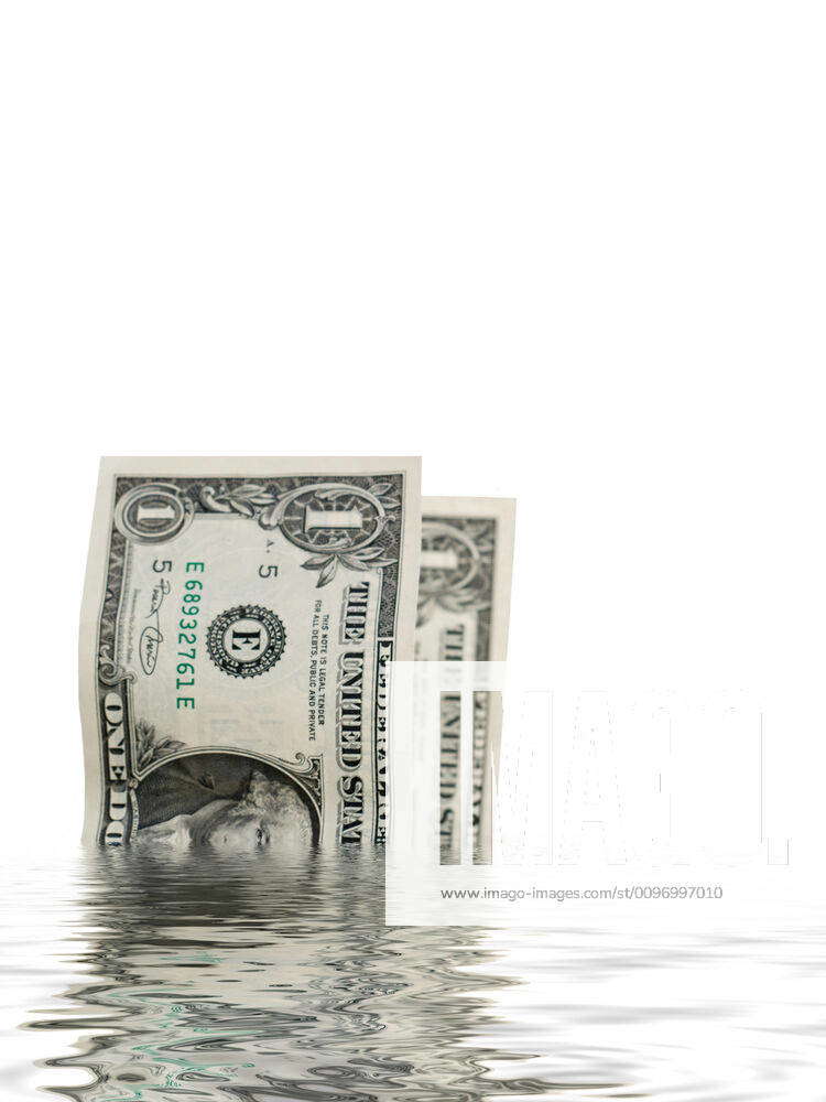 Dollar bills in water two one dollars bills with water reflection Y