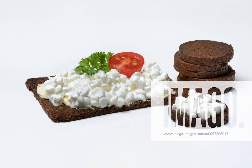 Pumpernickel slices topped with cream cheese, Germany, Europe