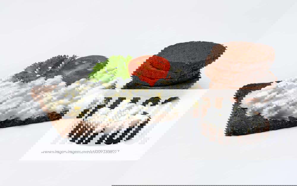 Pumpernickel slices topped with cream cheese, Germany, Europe